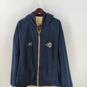 VTG 90s Reebok St. Louis Rams‎ Reversible Full Zip Hoodie Navy Blue Beige 2XL